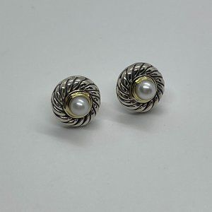 David Yurman Pearl Cookie Stud Earrings with  14k Yellow Gold